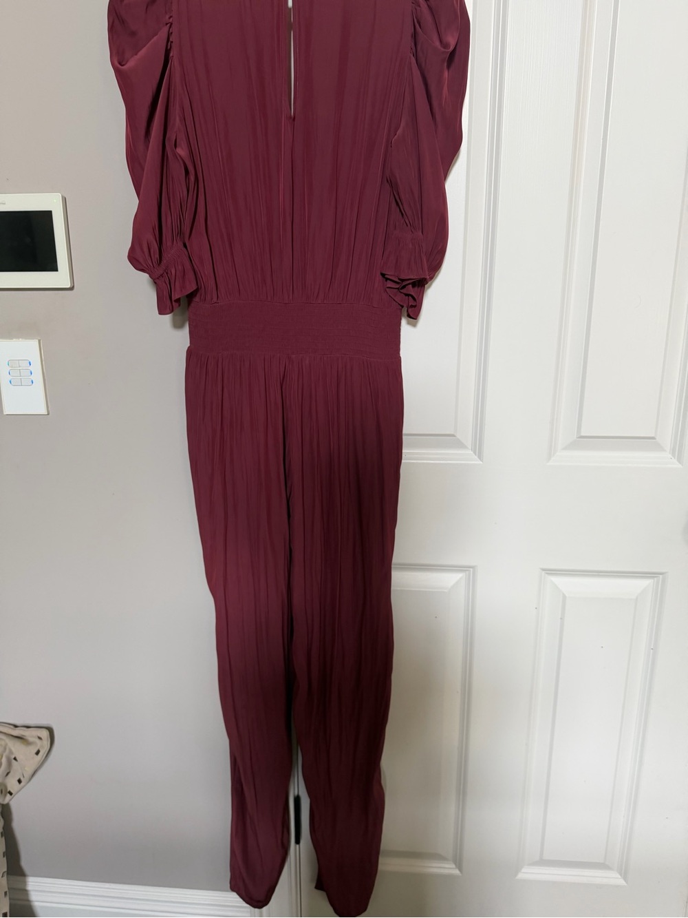 Ramy Brook Wine Red Pleated Jumpsuit with Smocked Waist